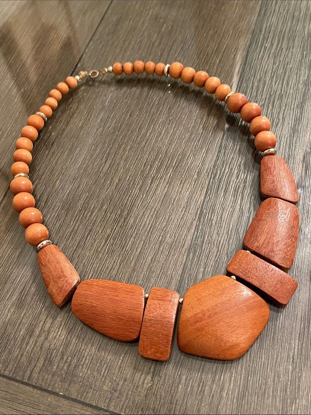 Vintage Wooden Statement Bib Necklace